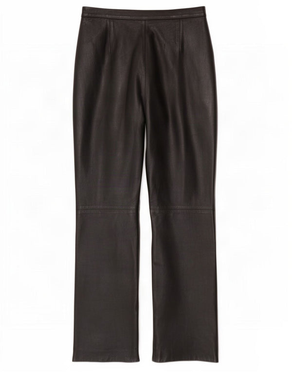 Woodlands Pantalones rectos de cuero para mujer UK 10 Small W26 L29 Negro