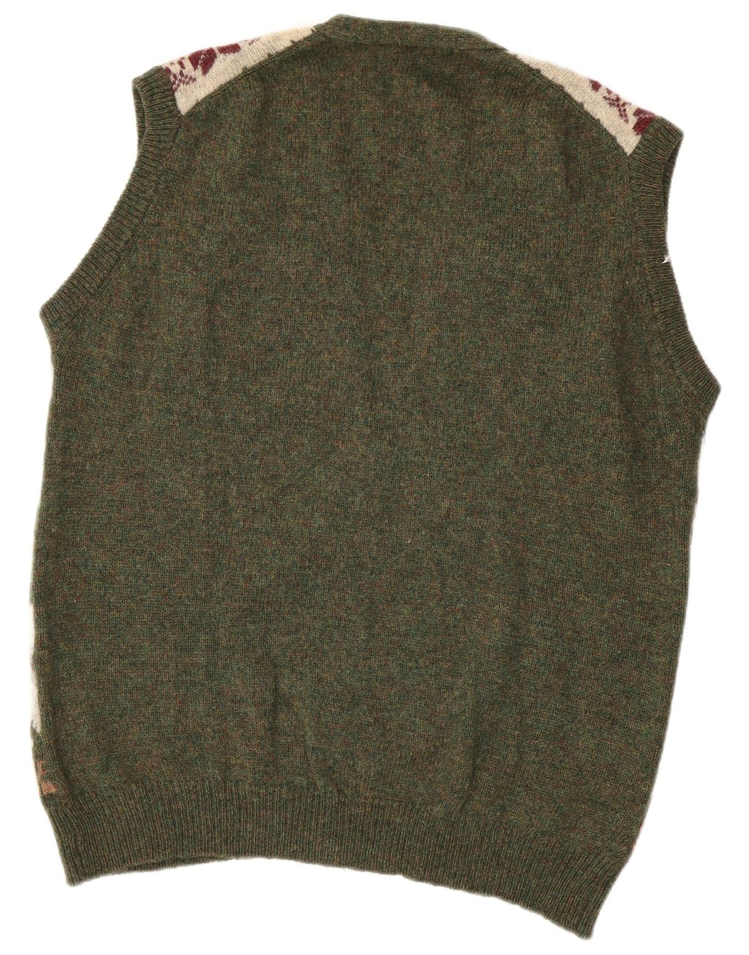 GREEN LEAVES Suéter tipo cárdigan sin mangas para hombre XL Lana Fair Isle verde