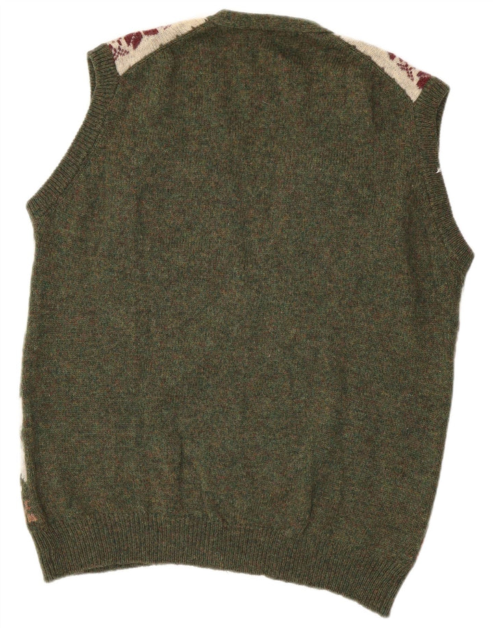 GREEN LEAVES Suéter tipo cárdigan sin mangas para hombre XL Lana Fair Isle verde