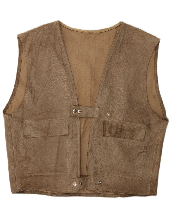 Chaleco vintage de ante para hombre beige medio