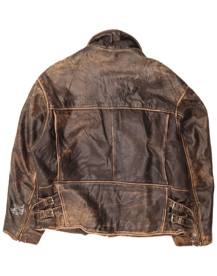 Chaqueta de cuero vintage para hombre Reino Unido 44 2XL Marrón