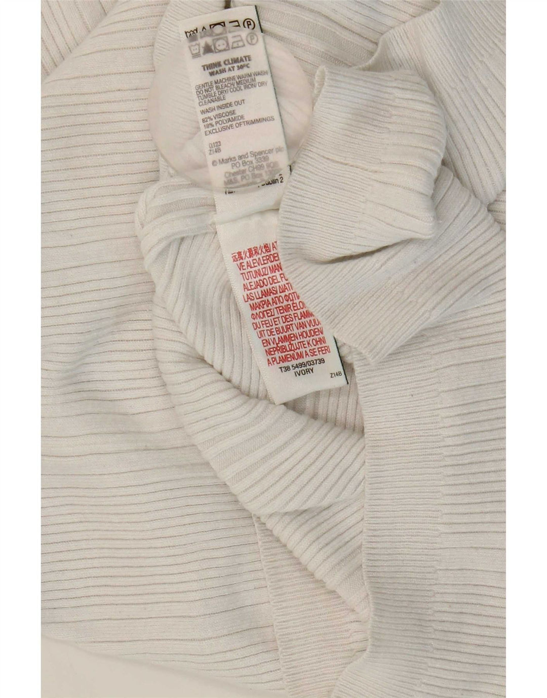 Marks & Spencer Suéter tipo jersey con cuello vuelto para mujer UK 40 Viscosa blanca mediana