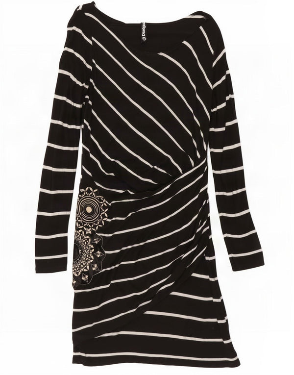 Desigual Mujer Vestido Camiseta Gráfico De Manga Larga UK 40 XL Viscosa Negra