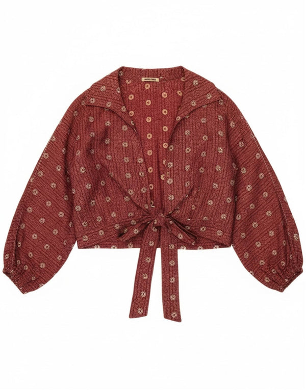 Krizia Blusa corta con lazo frontal para mujer IT 46 Large Granate Lunares