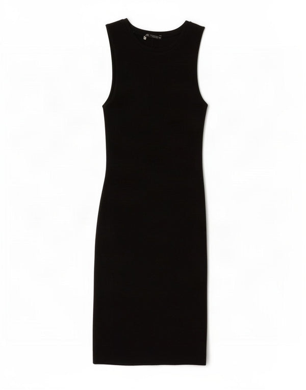 Zara Mujer Vestido Jersey Sin Mangas UK 8 Small Algodón Negro