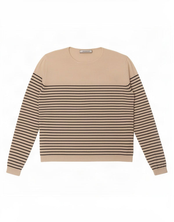Zara Mujer Crop Blusa Top UK 46 Grande Off White Rayas Viscosa