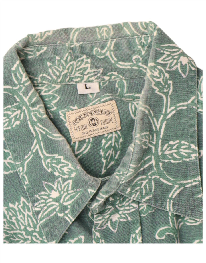 Camisa vintage para hombre viscosa floral verde grande