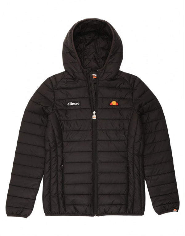 ELLESSE Womens Hooded Padded Jacket UK 12 Medium Black Polyester