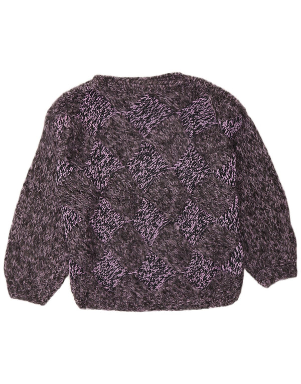 Vintage mujer barco cuello jumper suéter Reino Unido 16 grande gris Argyle/Diamond