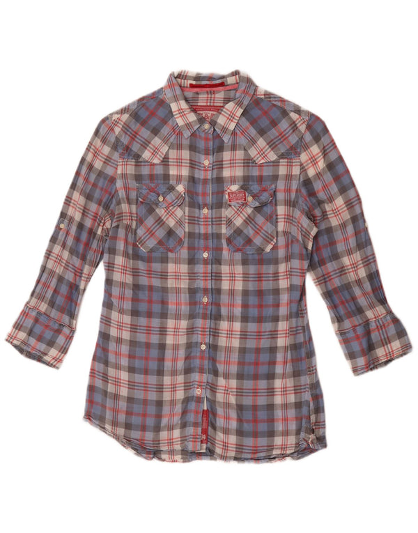 Superdry Camisa De Manga 3/4 Para Mujer UK 44 Algodón A Cuadros Azul Medio