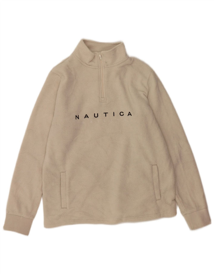 Nautica Jersey de forro polar con cuello con cremallera y gráfico para hombre Poliéster blanco roto mediano