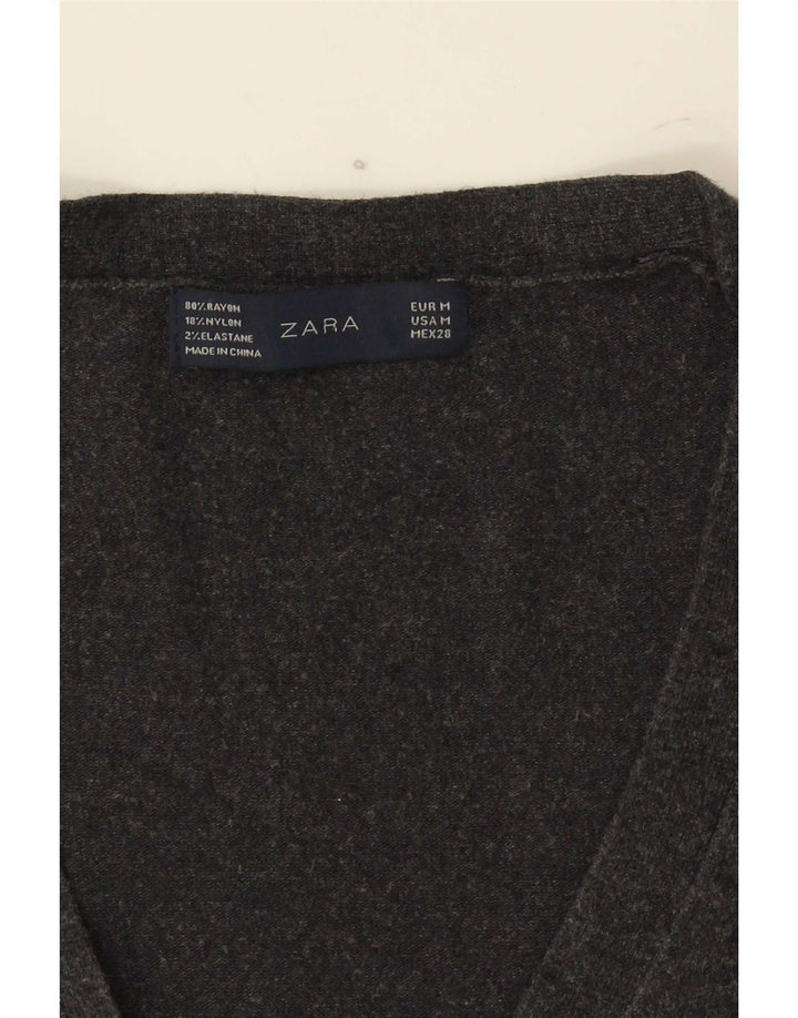 Zara Mujer Cárdigan Suéter UK 12 Rayón Gris Medio