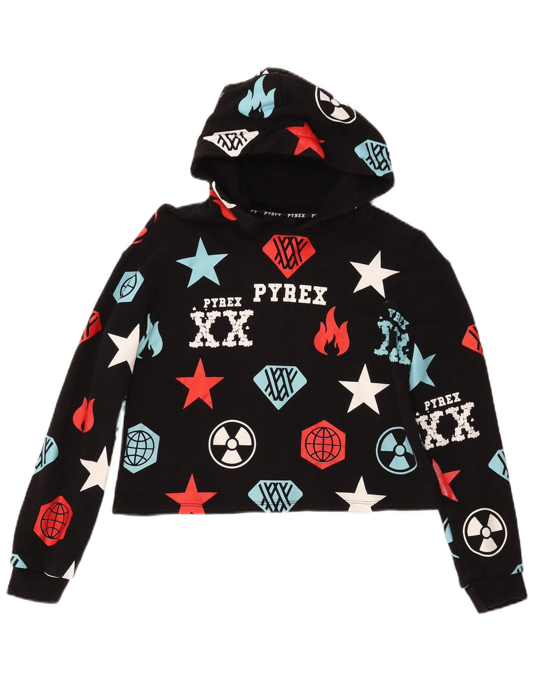 PYREX Jersey con capucha para niña con gráfico corto 11-12 años XL Negro Geométrico