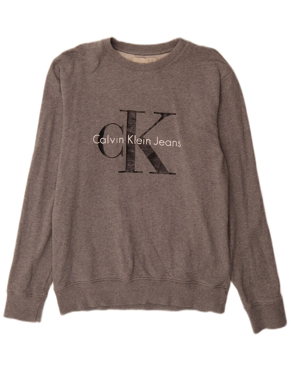 Calvin Klein Jeans Mens Graphic Sweatshirt Jumper Medium Grey Flecked
