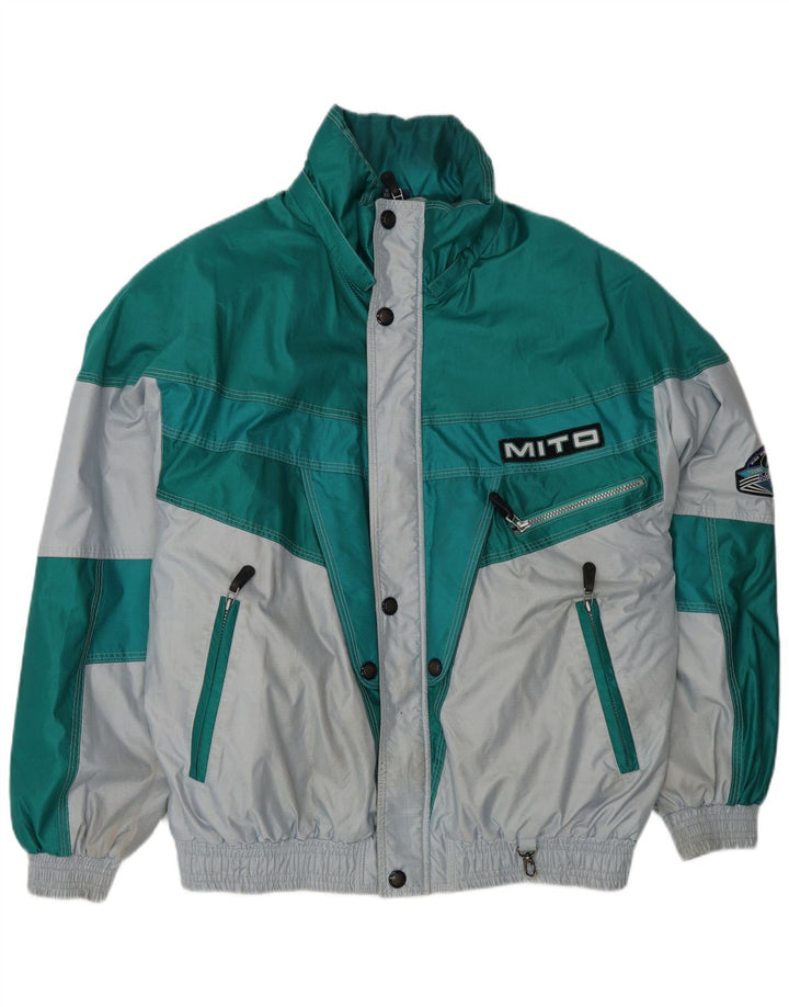 Chaqueta de esquí gráfica vintage para hombre EU 48 Poliamida en bloque de color verde medio