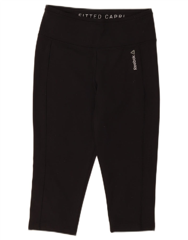 Reebok Leggings Capri para Mujer Reino Unido 8/10 Pequeño Poliéster Negro