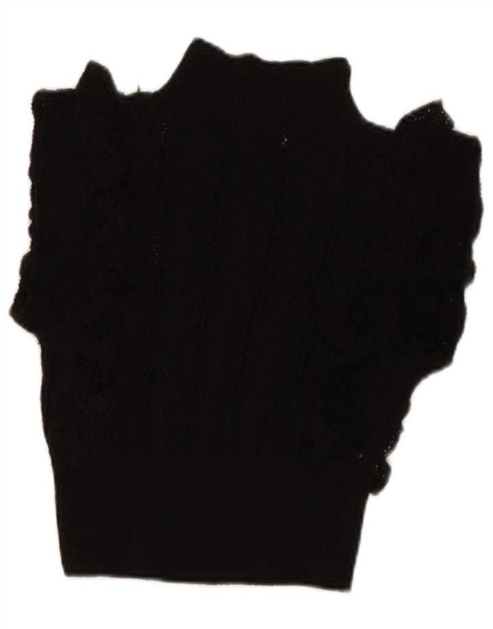 Zara Mujer Crop Blusa Top UK 8 Small Poliéster Negro