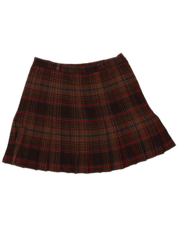 Vintage mujer mini falda plisada IT 40 pequeña W26 marrón lana a cuadros