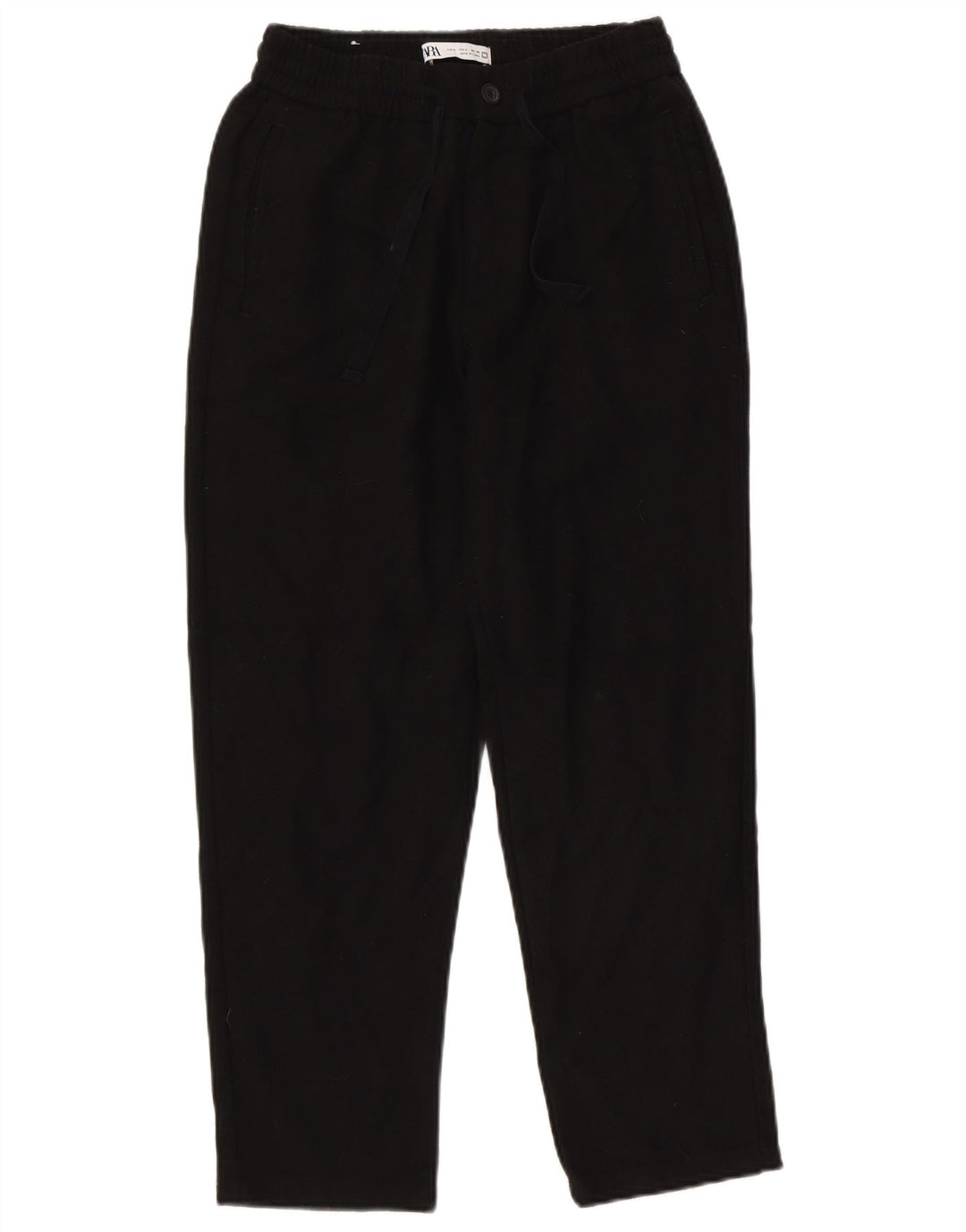 Zara Mens Tapered Chino Pantalones Pequeños W30 L26 Poliéster Negro