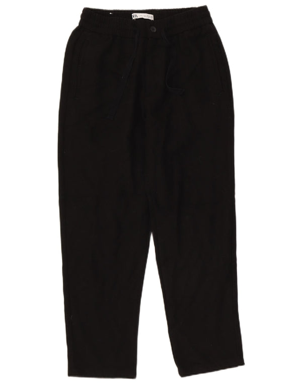 Zara Mens Tapered Chino Pantalones Pequeños W30 L26 Poliéster Negro