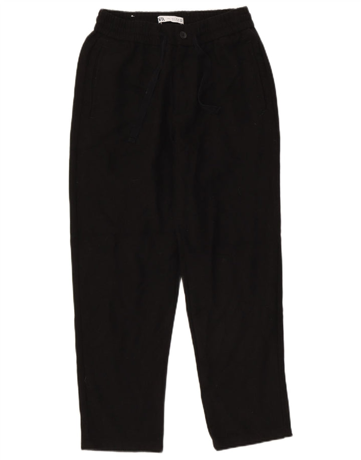Zara Mens Tapered Chino Pantalones Pequeños W30 L26 Poliéster Negro