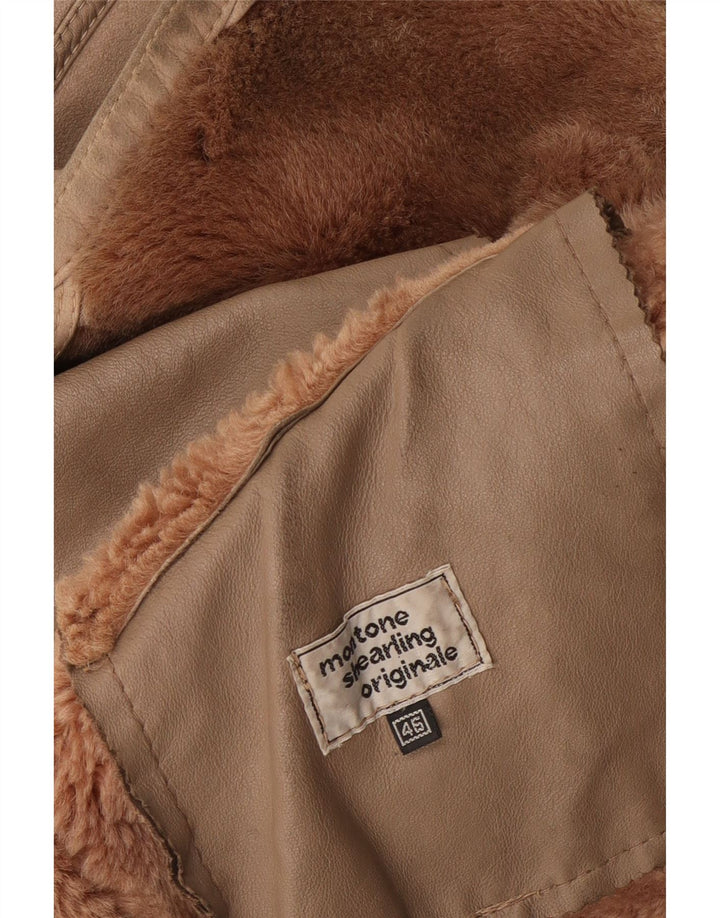 Vintage mujer shearling chaqueta IT 46 grande beige shearling