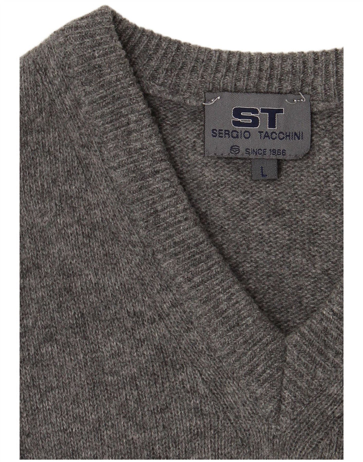 SERGIO TACCHINI Jersey con cuello en V para hombre, talla grande, gris