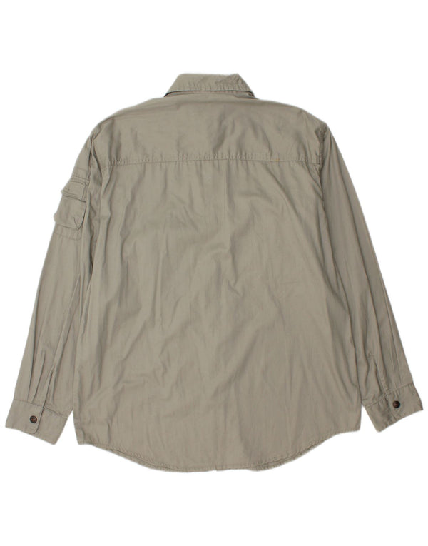 Vintage hombres camisa militar grande algodón caqui
