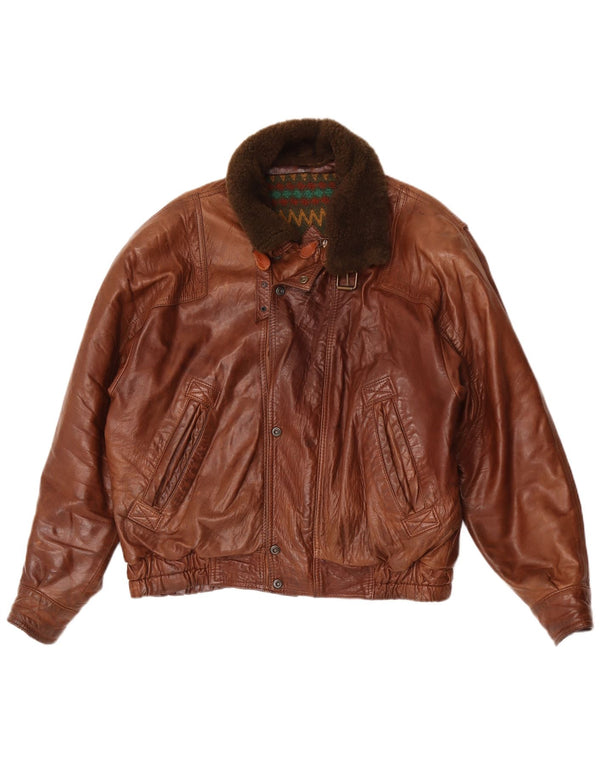 Chaqueta de cuero vintage para hombre IT 50 marrón grande