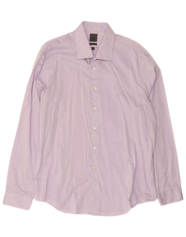 Calvin Klein Camisa Slim Fit para hombre Talla 44 17 1/2 XL Algodón a rayas moradas