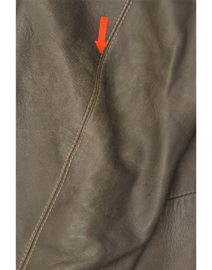 Vintage hombres chaqueta de cuero militar Reino Unido 38 cuero caqui medio