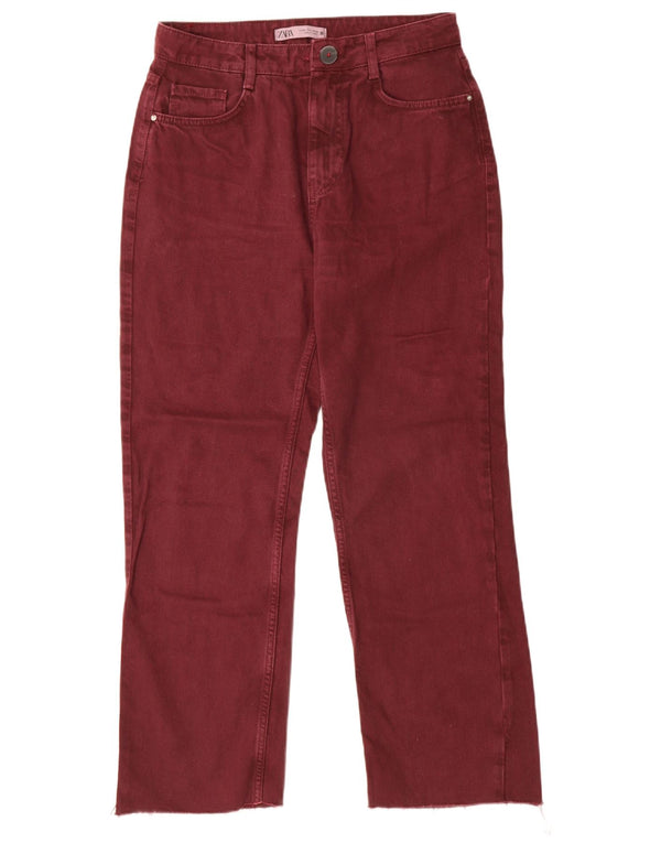 Zara Jeans rectos de cintura alta para mujer EU 38 Small W28 L27 Borgoña