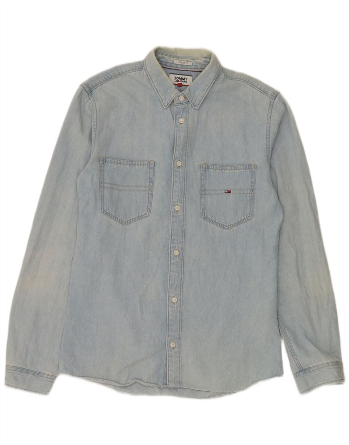 Camisa Tommy Hilfiger Hombre Regular Fit Denim Algodón Azul Medio