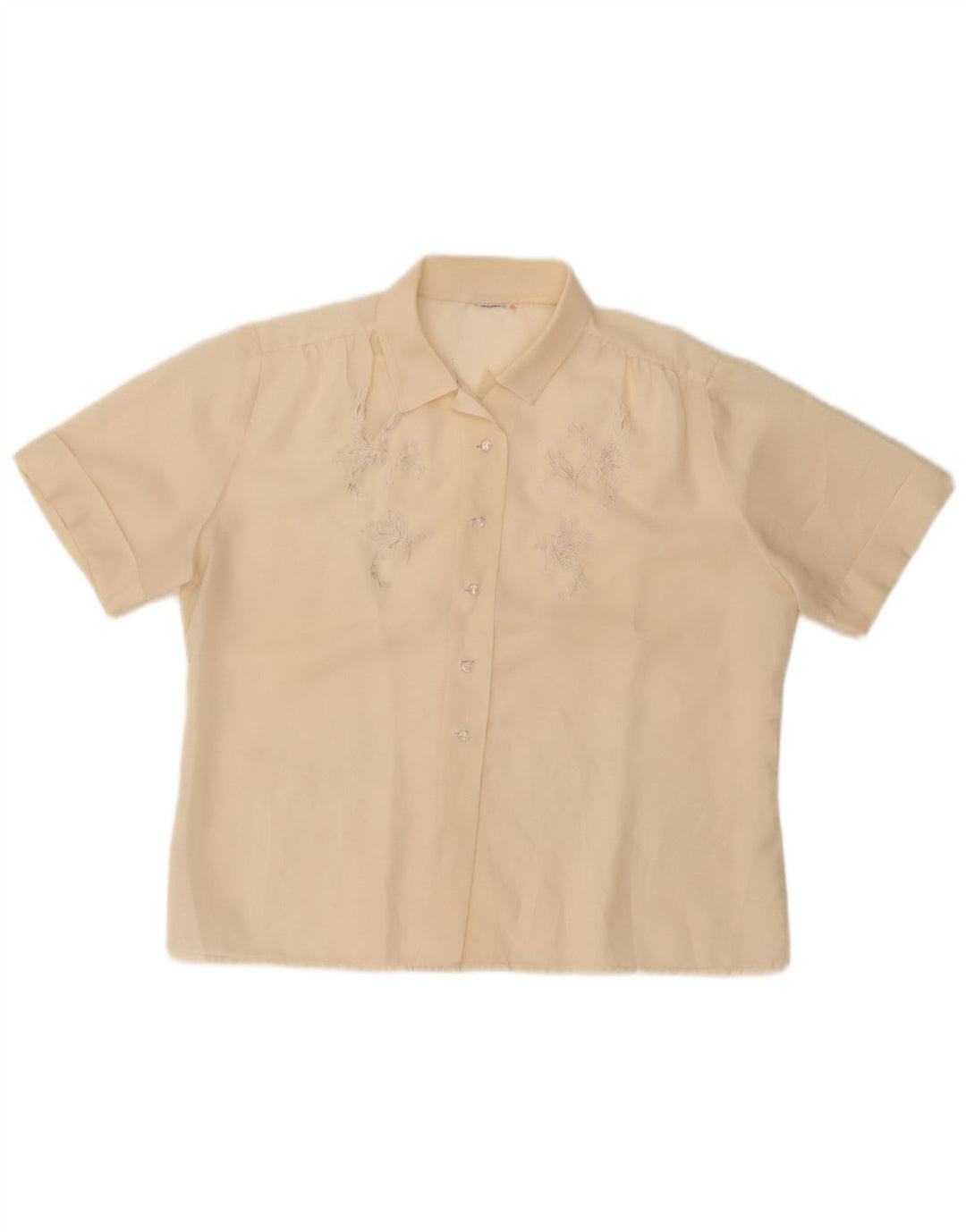 VINTAGE Blusa camisa de manga corta para mujer Reino Unido 14 Floral amarillo medio