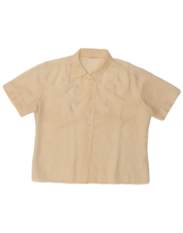 VINTAGE Blusa camisa de manga corta para mujer Reino Unido 14 Floral amarillo medio