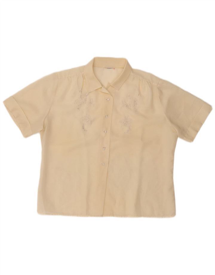 VINTAGE Blusa camisa de manga corta para mujer Reino Unido 14 Floral amarillo medio