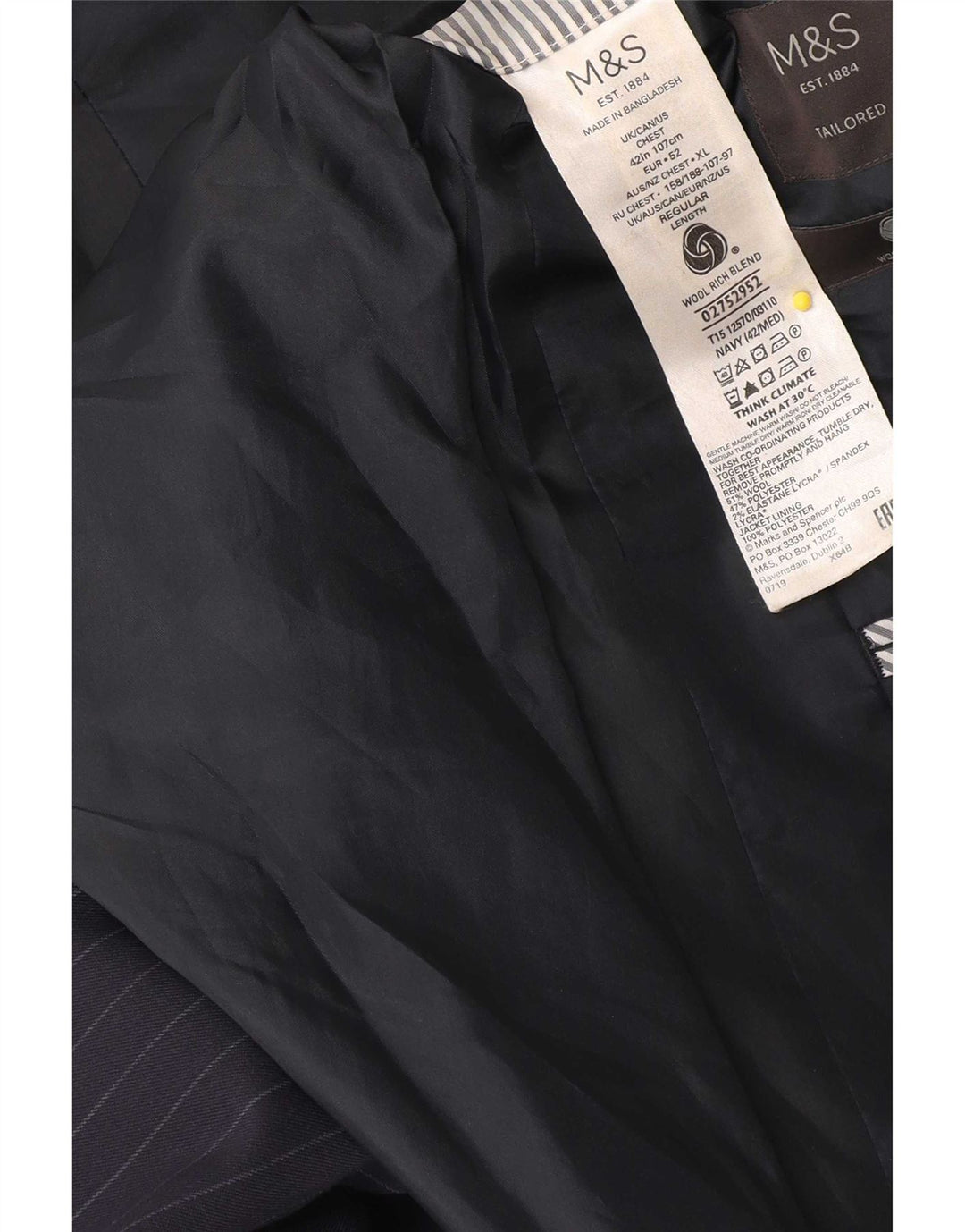Marks & Spencer Chaqueta tipo blazer para hombre IT 42 Mediana azul marino a rayas
