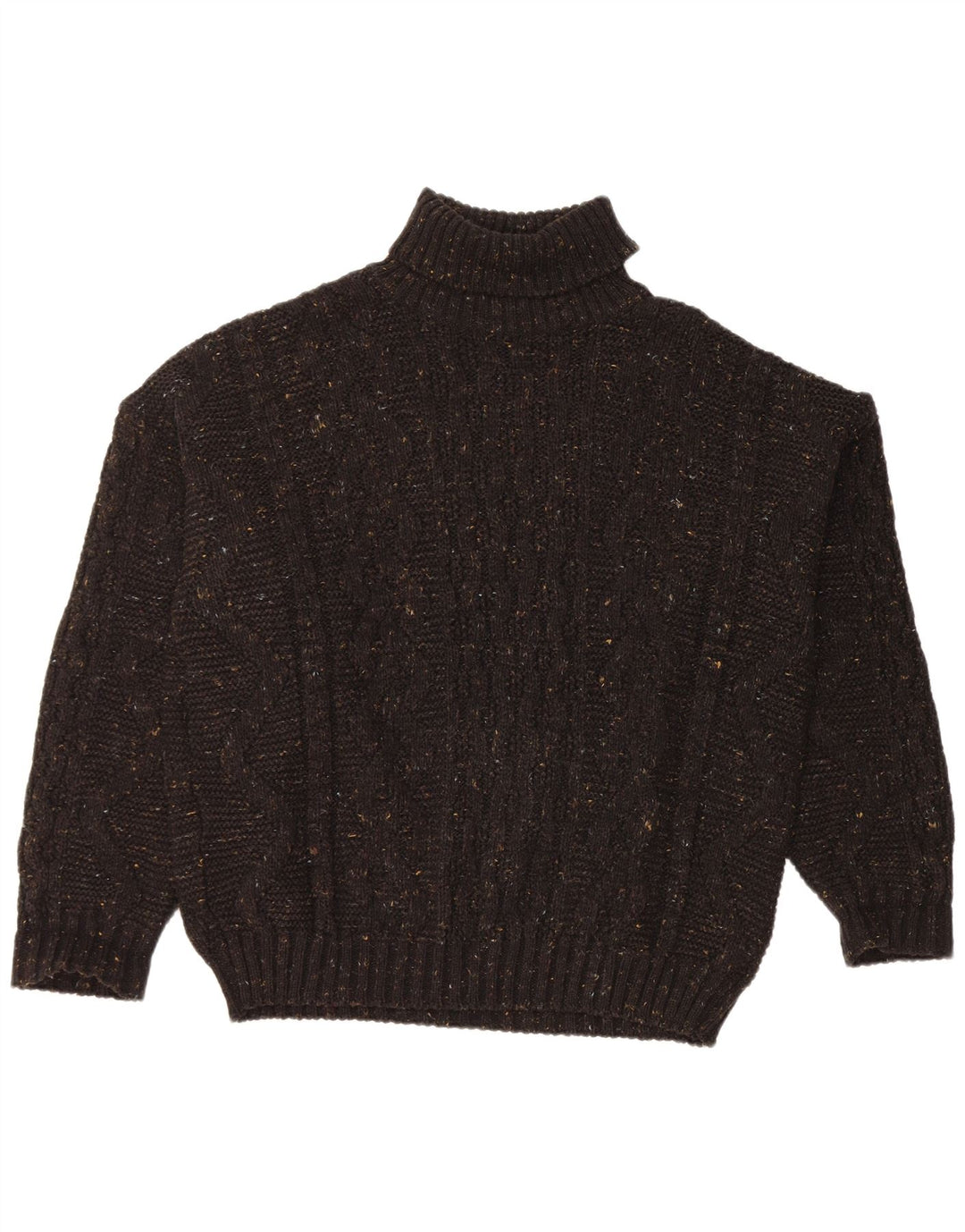 VINTAGE Hombres Roll Neck Jumper Suéter Grande Negro Moteado Acrílico