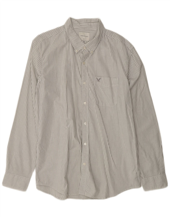 AMERICAN EAGLE Camisa ajustada para hombre XL Algodón gris a rayas