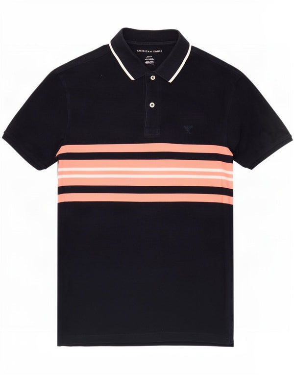 American Eagle Polo para hombre pequeño de algodón a rayas azul marino