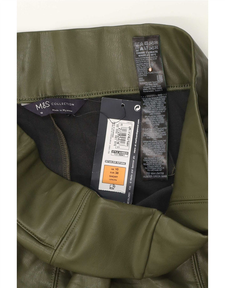 Marks & Spencer Leggings de piel sintética para mujer UK 40 Pequeño Poliéster verde