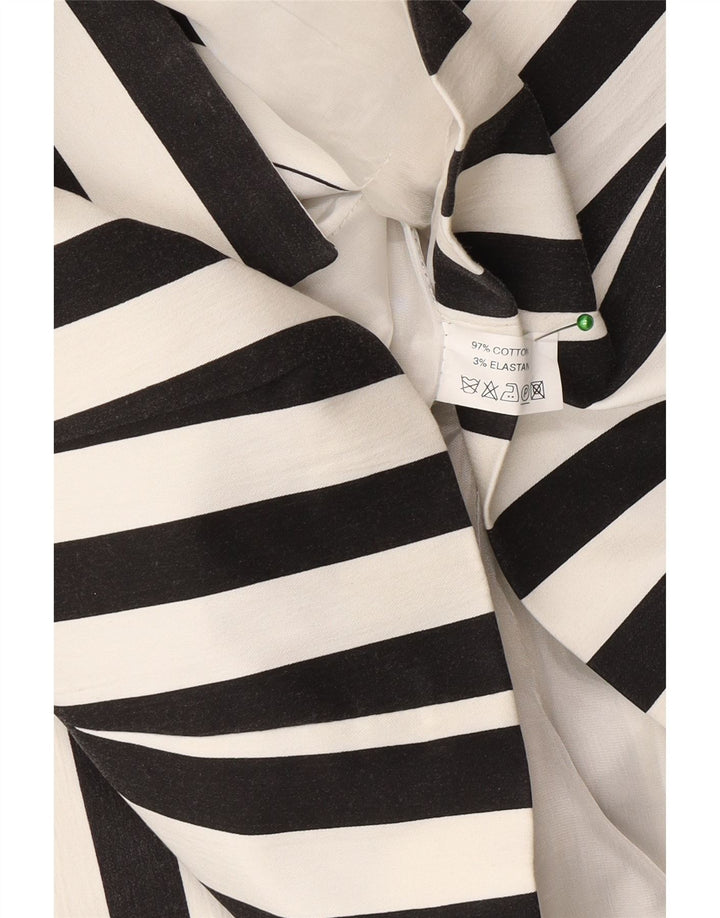 Vintage mujer 5 botones Blazer chaqueta Reino Unido 12 algodón a rayas negro medio