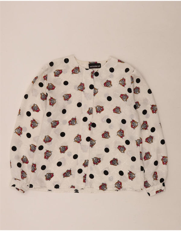 NOTACIONES Blusa camisera con estampado abstracto para mujer UK 46 Poliéster blanco grande