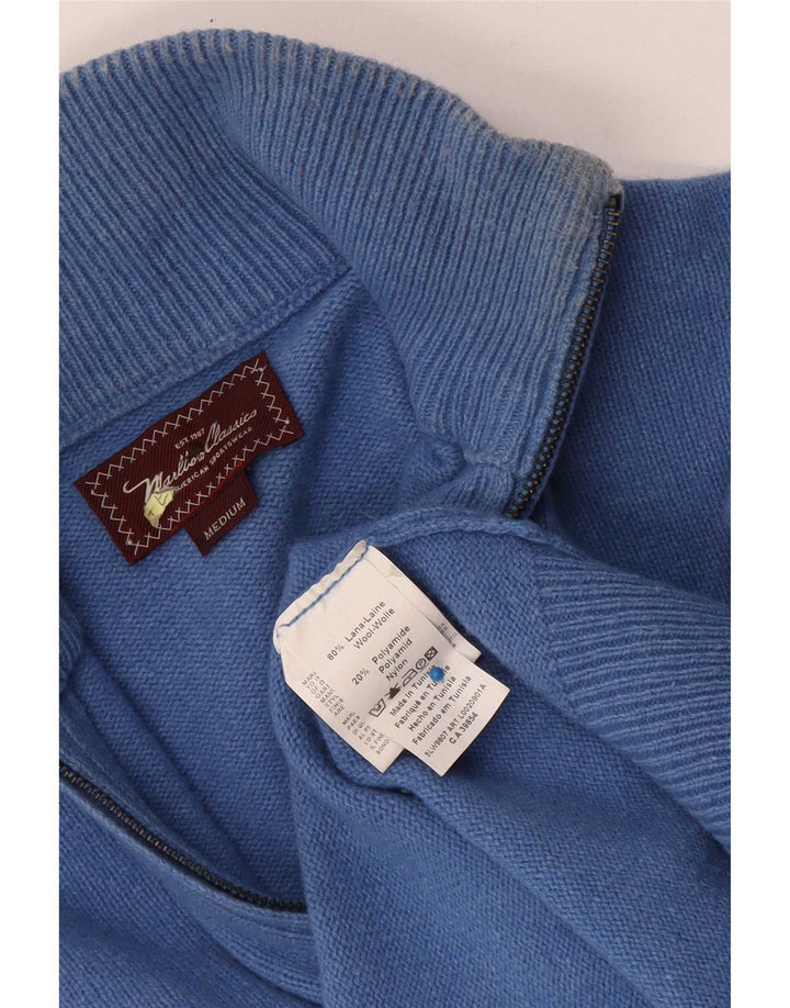 Marlboro Classics Jersey para hombre con cuello y cremallera de lana azul medio