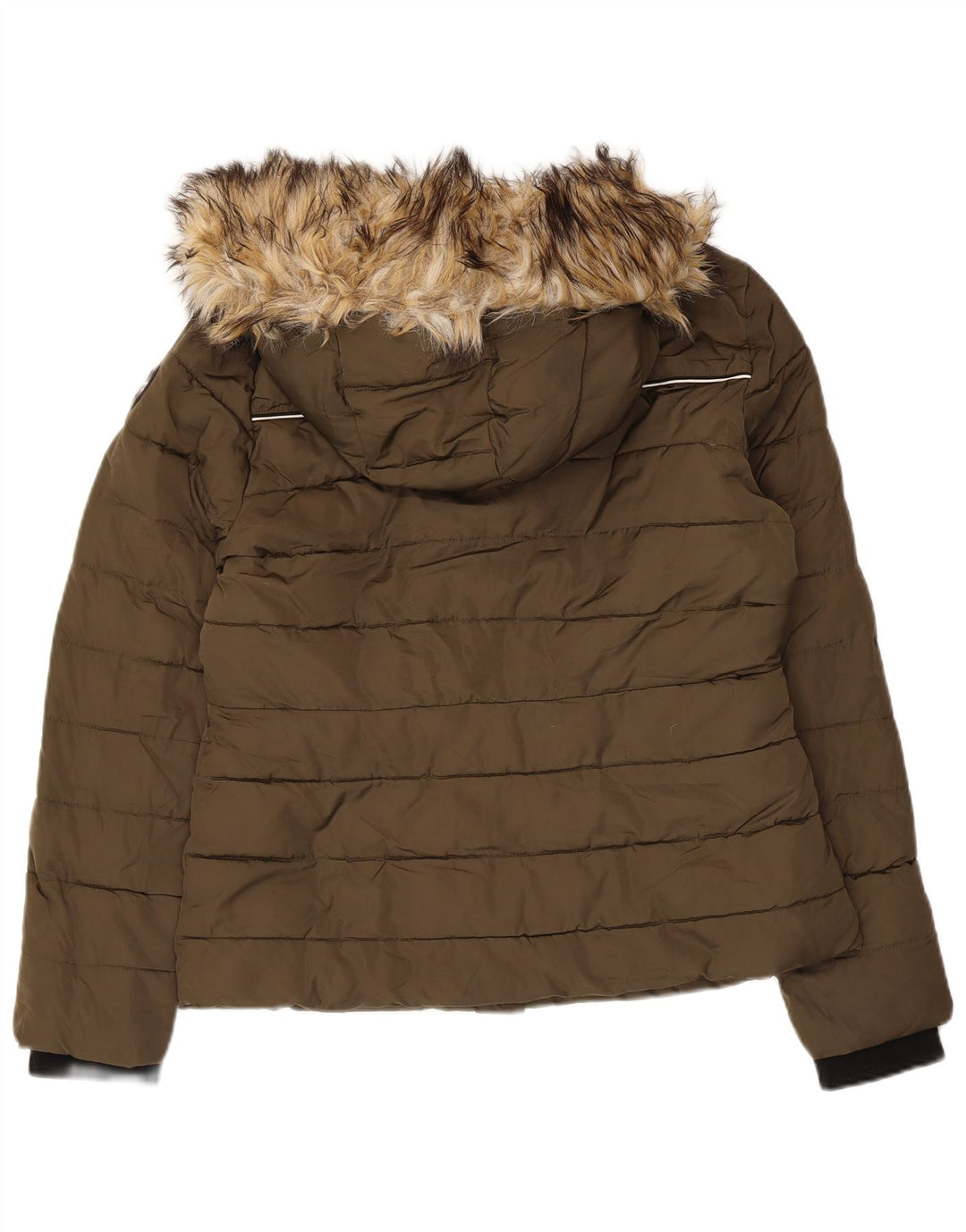 Superdry Chaqueta Acolchada Con Capucha Para Mujer UK 42 Poliéster Caqui Mediano