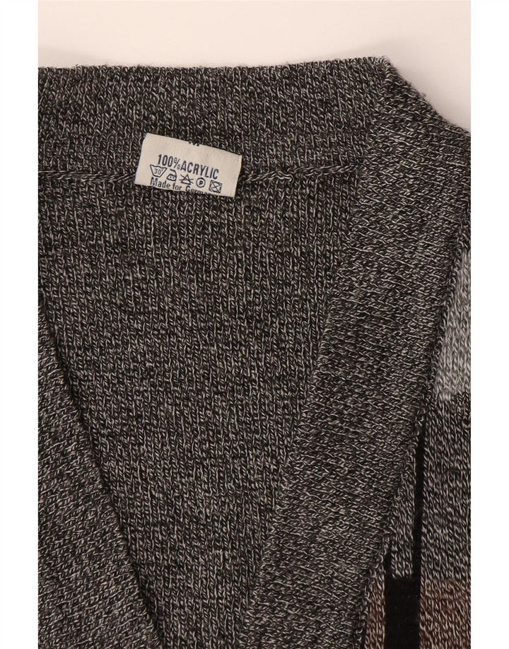 Vintage hombres sin mangas Cardigan suéter medio gris geométrico acrílico