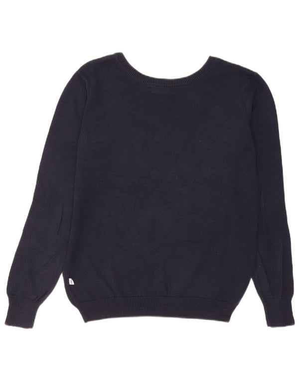 Adidas Mujer Gráfico Barco Cuello Jersey Suéter UK 12 Medio Azul Marino