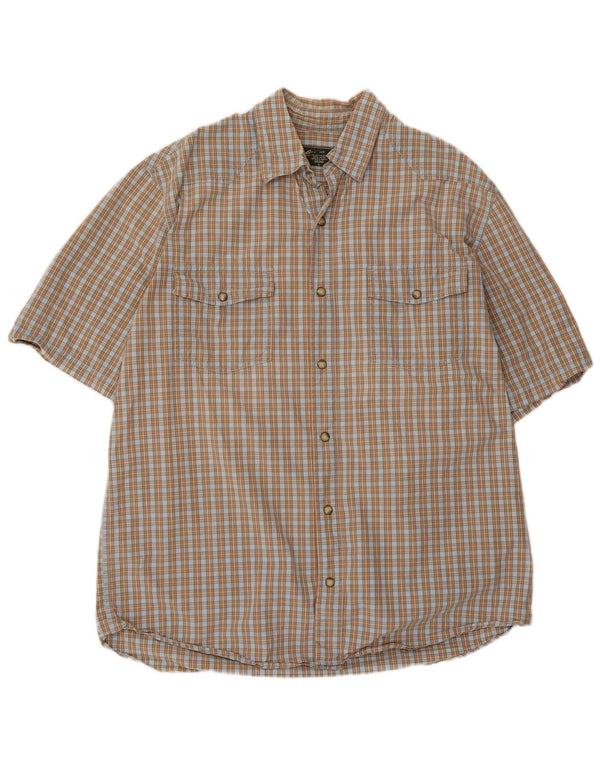 Eddie Bauer Camisa alta de manga corta para hombre Algodón a cuadros beige grande