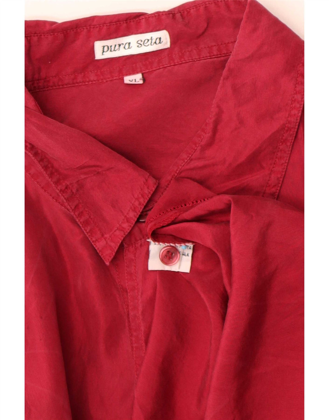 Camisa Vintage Hombre Manga Corta XL Seda Roja