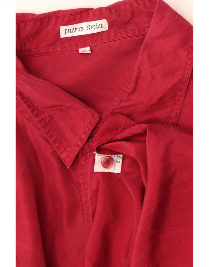 Camisa Vintage Hombre Manga Corta XL Seda Roja